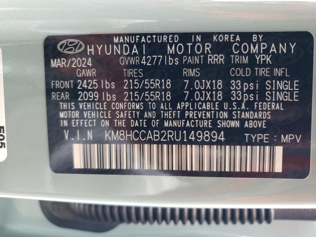 2024 Hyundai Kona Sel VIN: KM8HCCAB2RU149894 Lot: 60218144