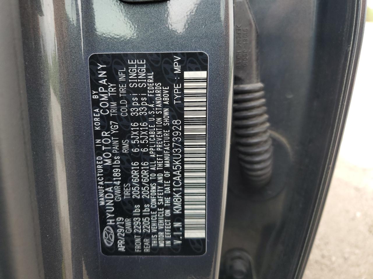 KM8K1CAA5KU373928 2019 Hyundai Kona Se