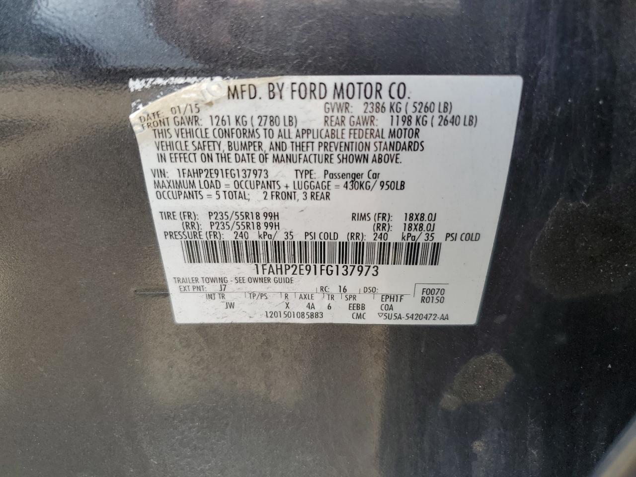 1FAHP2E91FG137973 2015 Ford Taurus Sel