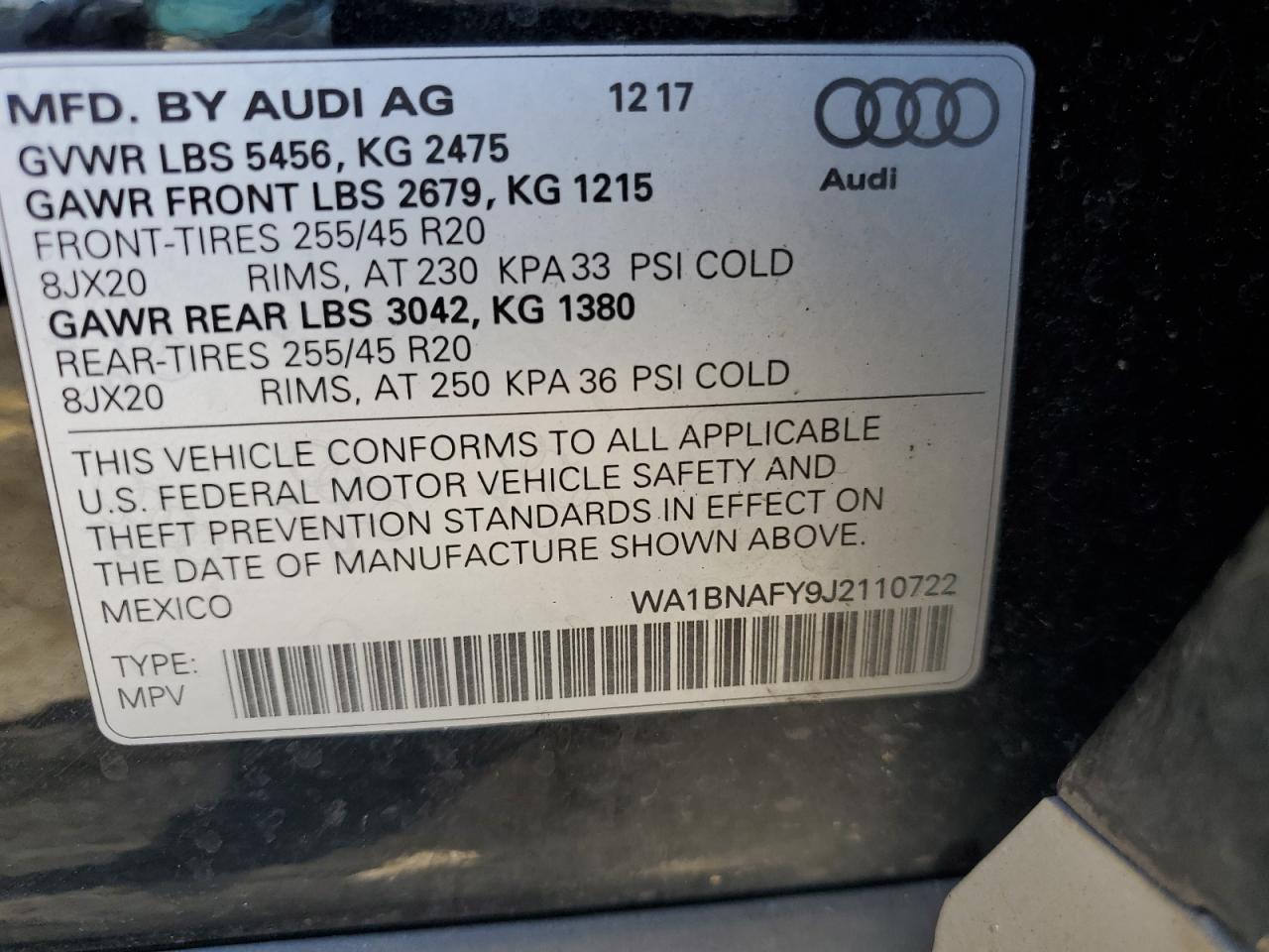 WA1BNAFY9J2110722 2018 Audi Q5 Premium Plus