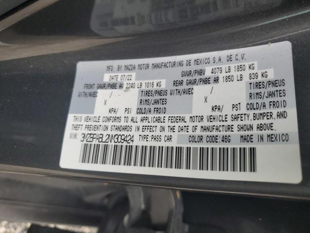 2022 Mazda 3 Select VIN: 3MZBPABL2NM309424 Lot: 59481694