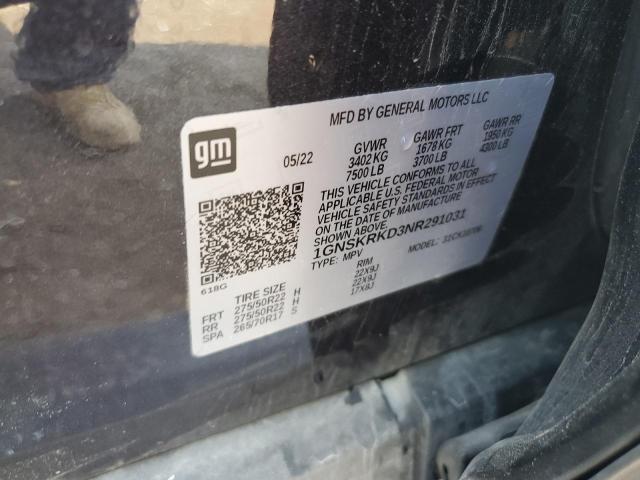 2022 Chevrolet Tahoe K1500 Rst VIN: 1GNSKRKD3NR291031 Lot: 59076424