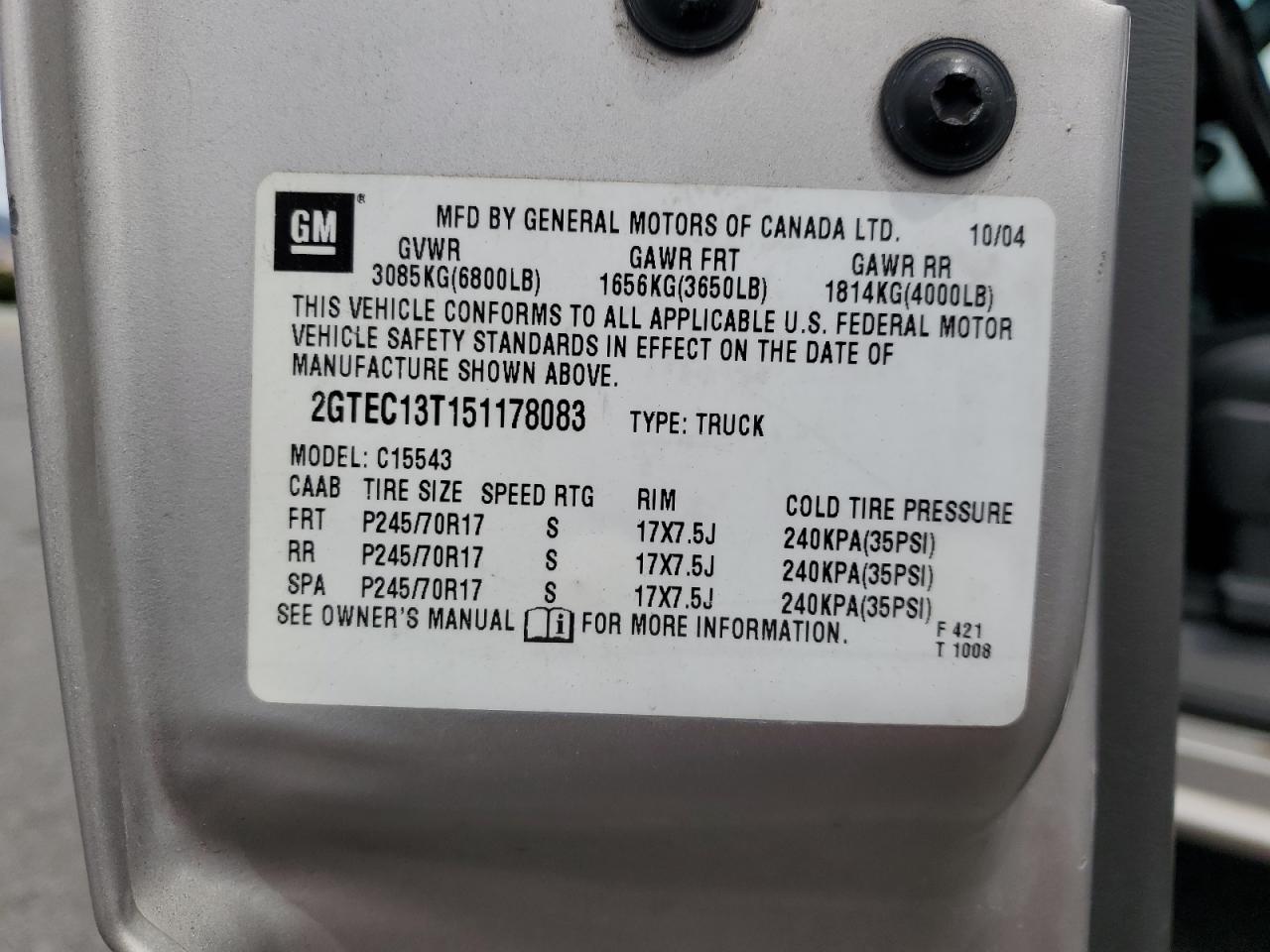 2GTEC13T151178083 2005 GMC New Sierra C1500