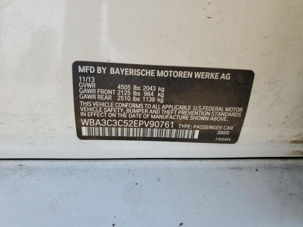 WBA3C3C52EPV90761 2014 BMW 320 I xDrive