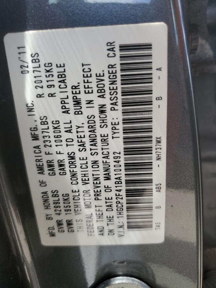 1HGCP2F41BA100492 2011 Honda Accord Lxp
