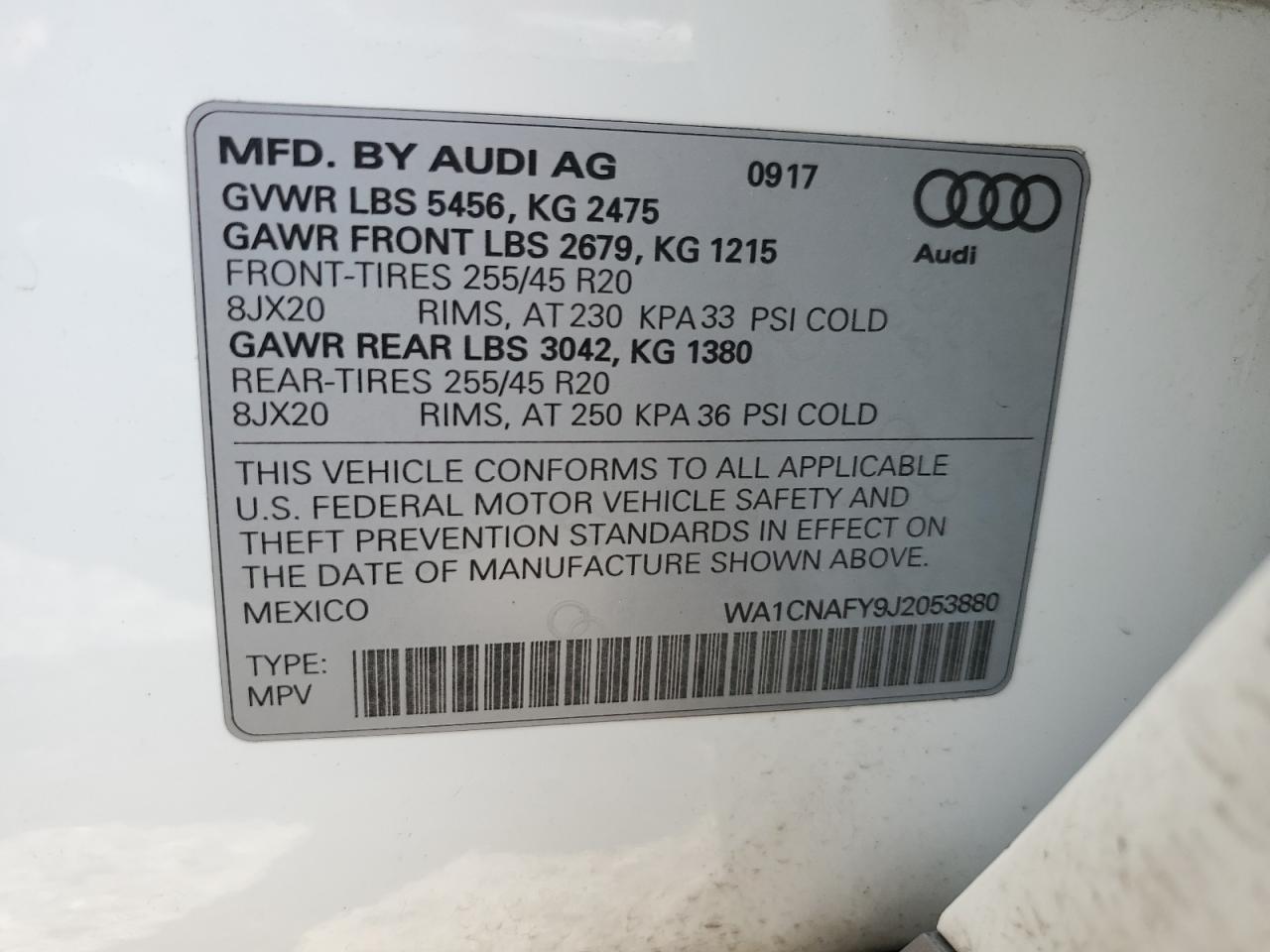 WA1CNAFY9J2053880 2018 Audi Q5 Prestige