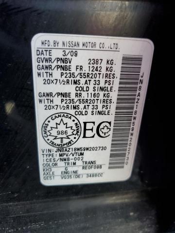 2009 Nissan Murano S VIN: JN8AZ18W59W202730 Lot: 60263294