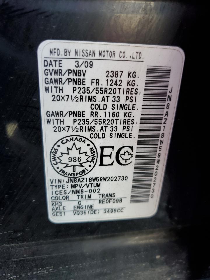 JN8AZ18W59W202730 2009 Nissan Murano S