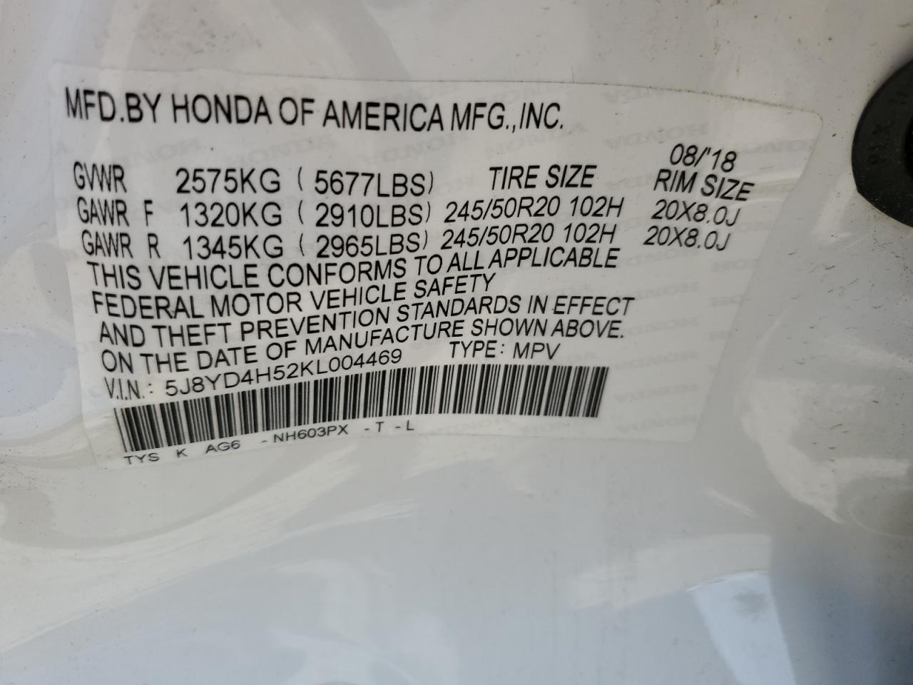 5J8YD4H52KL004469 2019 Acura Mdx Technology