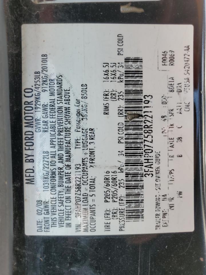 3FAHP07Z58R221193 2008 Ford Fusion Se