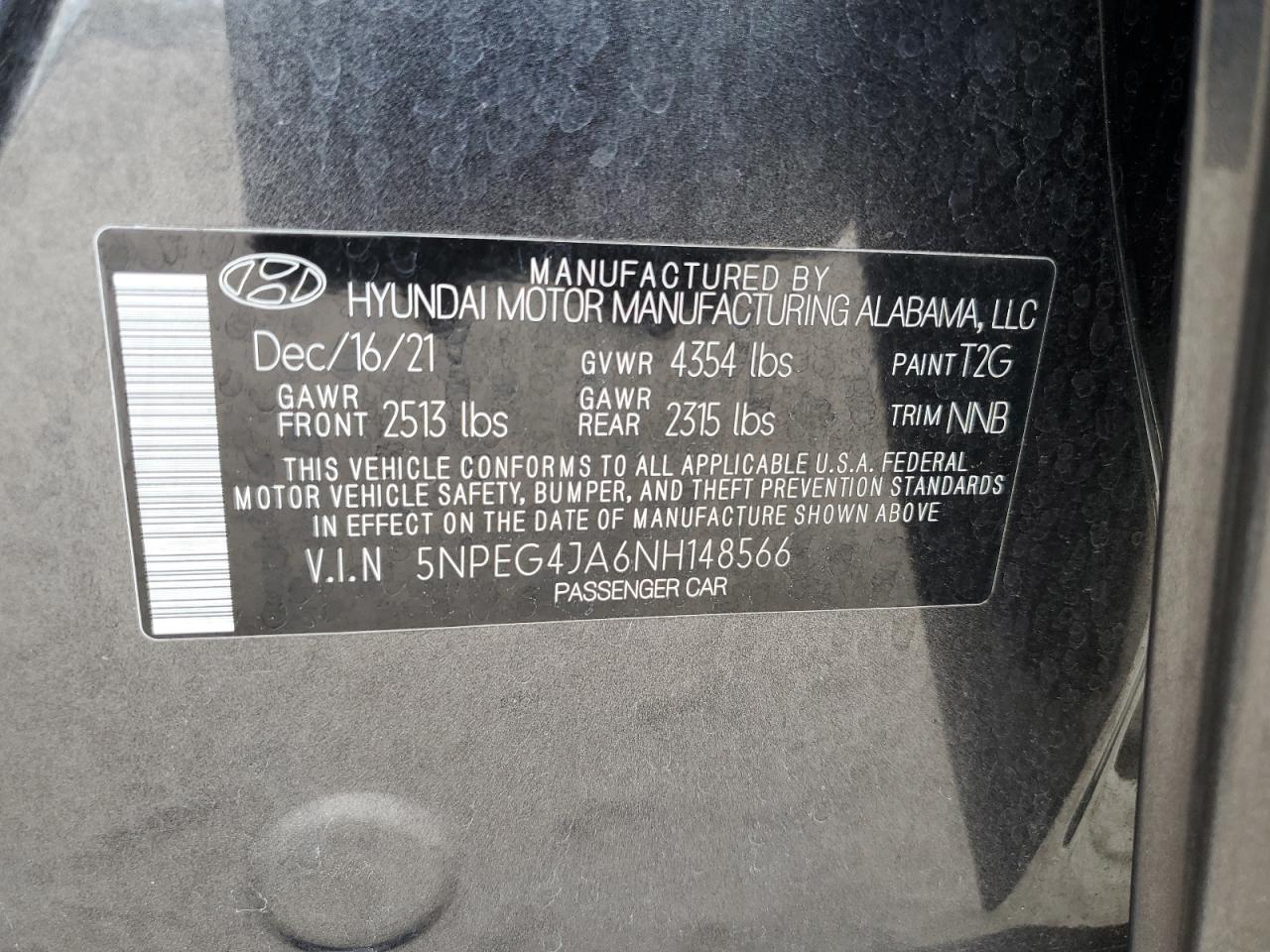 5NPEG4JA6NH148566 2022 Hyundai Sonata Se