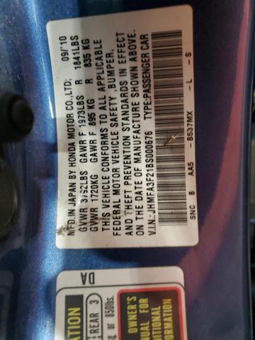JHMFA3F21BS000676 2011 Honda Civic Hybrid