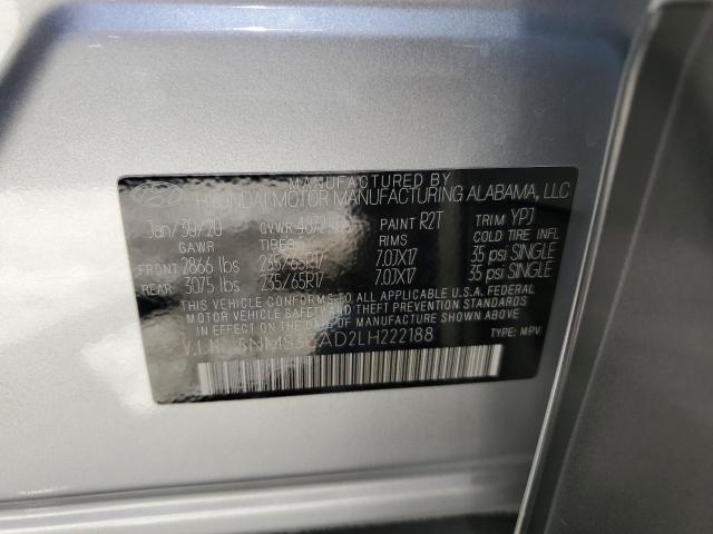 2020 Hyundai Santa Fe Sel VIN: 5NMS3CAD2LH222188 Lot: 58850894