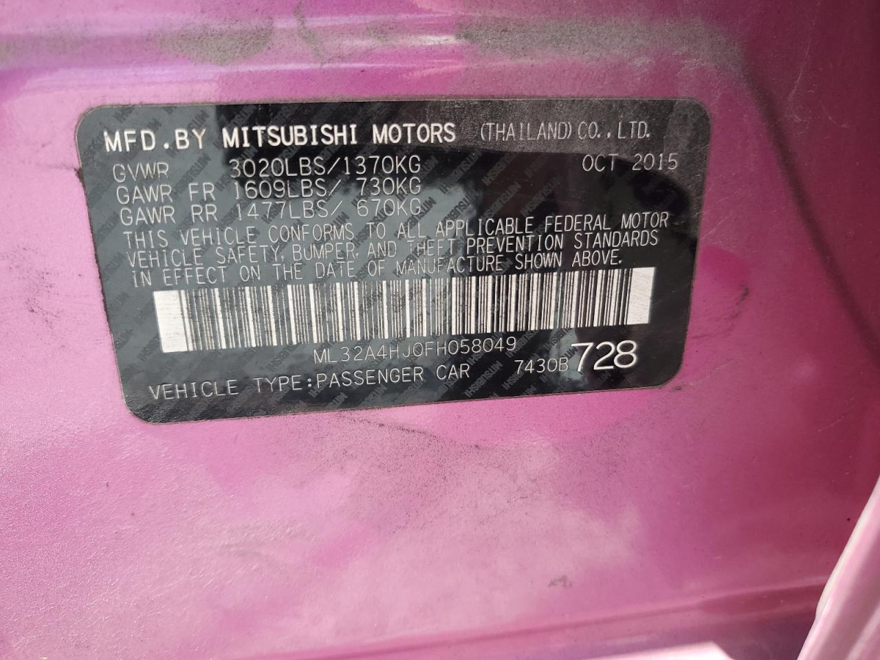 ML32A4HJ0FH058049 2015 Mitsubishi Mirage Es