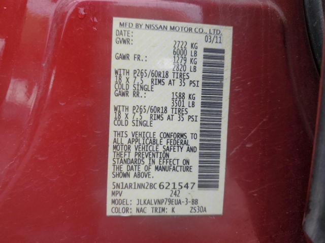 2011 Nissan Pathfinder S VIN: 5N1AR1NN2BC621547 Lot: 57566914