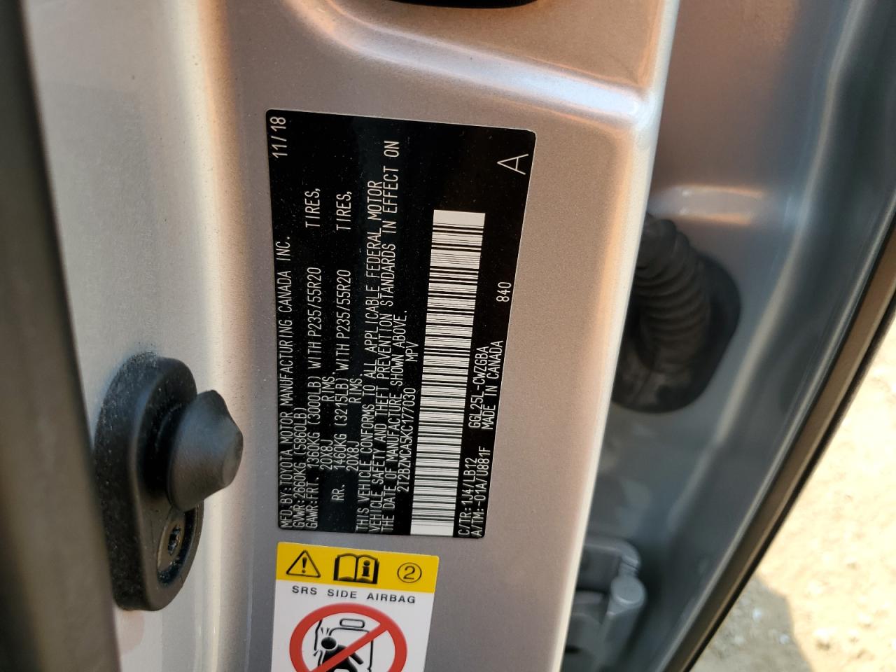 2T2BZMCA5KC177030 2019 Lexus Rx 350 Base