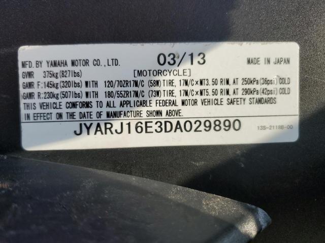 2013 YAMAHA YZFR6 JYARJ16E3DA029890