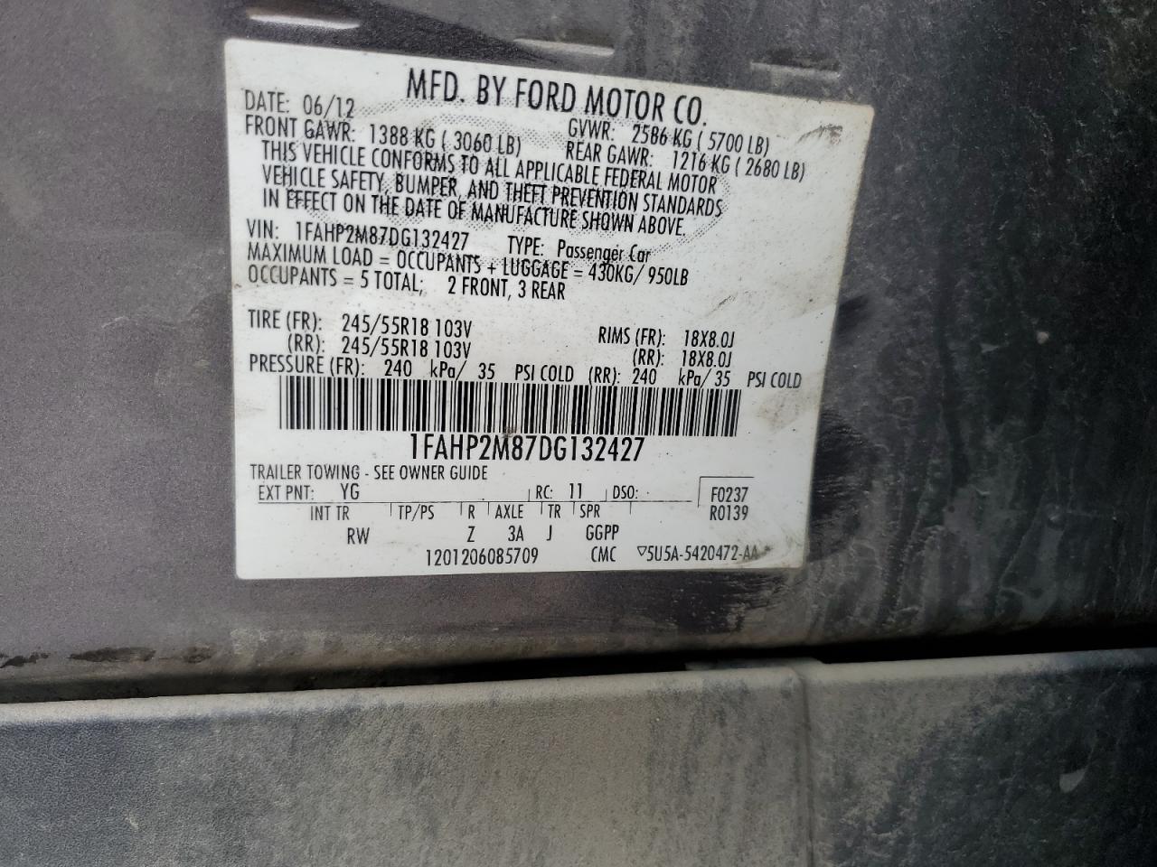 1FAHP2M87DG132427 2013 Ford Taurus Police Interceptor