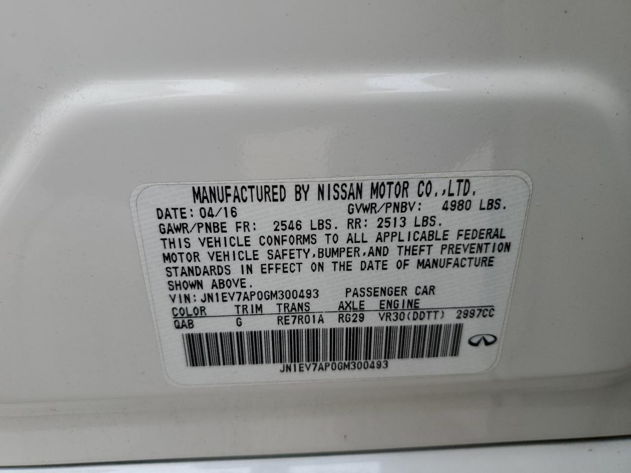 JN1EV7AP0GM300493 2016 Infiniti Q50 Premium