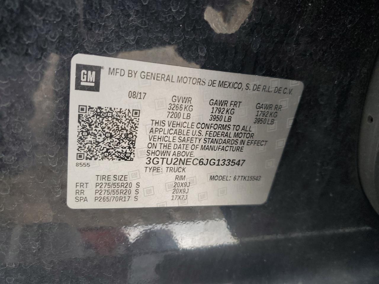 3GTU2NEC6JG133547 2018 GMC Sierra K1500 Slt