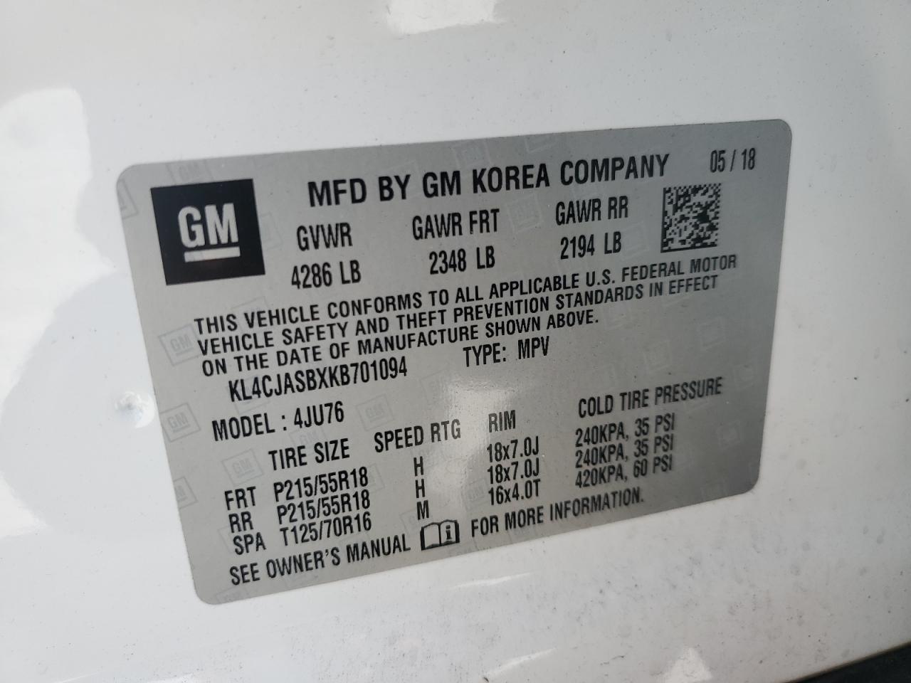 KL4CJASBXKB701094 2019 Buick Encore Preferred