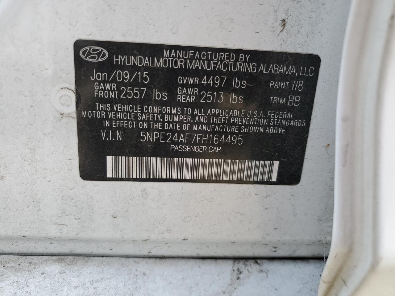 5NPE24AF7FH164495 2015 Hyundai Sonata Se