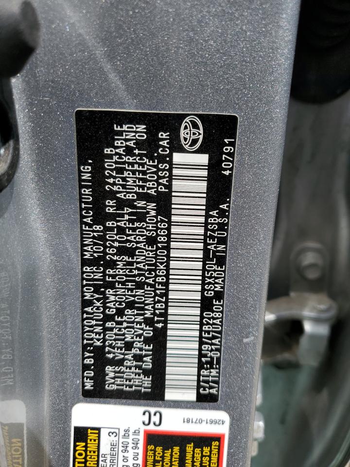 4T1BZ1FB6KU018667 2019 Toyota Avalon Xle