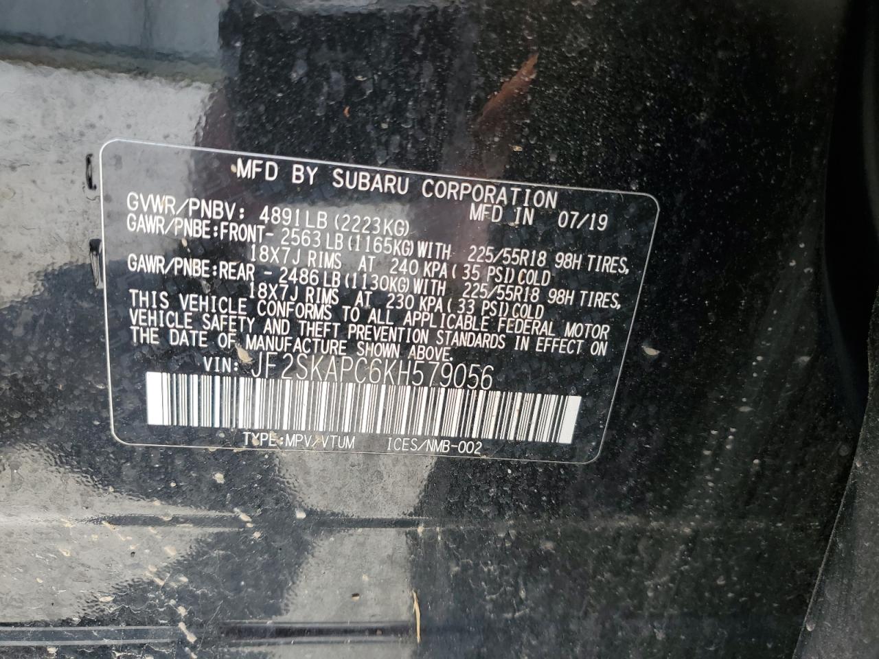 JF2SKAPC6KH579056 2019 Subaru Forester Sport