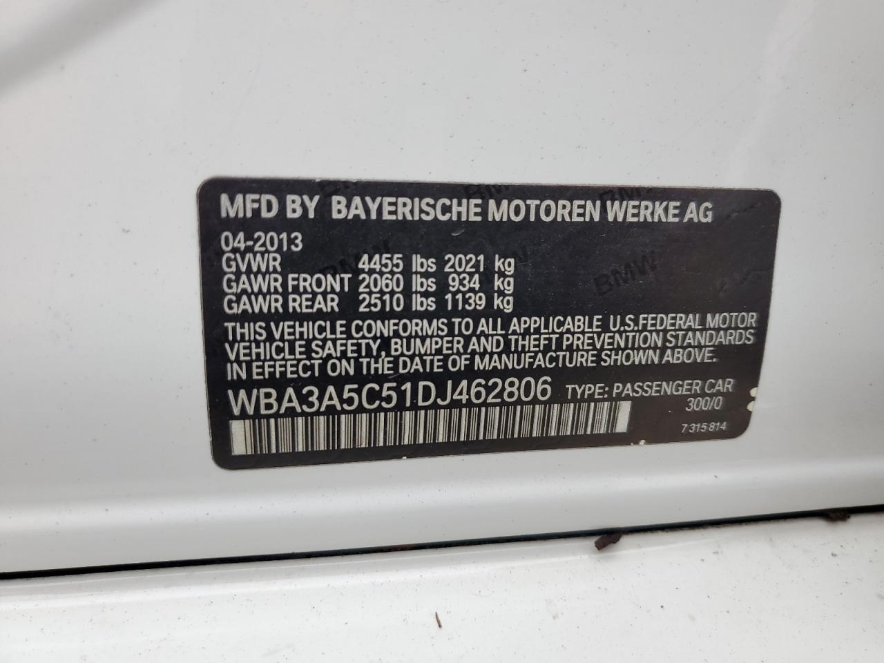 WBA3A5C51DJ462806 2013 BMW 328 I