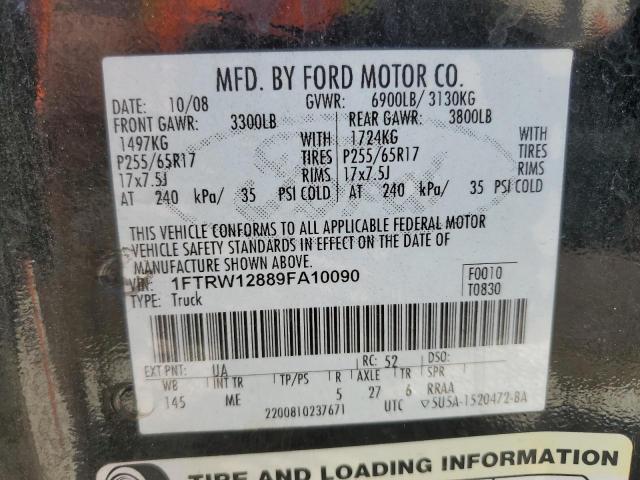 2009 Ford F150 Supercrew VIN: 1FTRW12889FA10090 Lot: 60220654