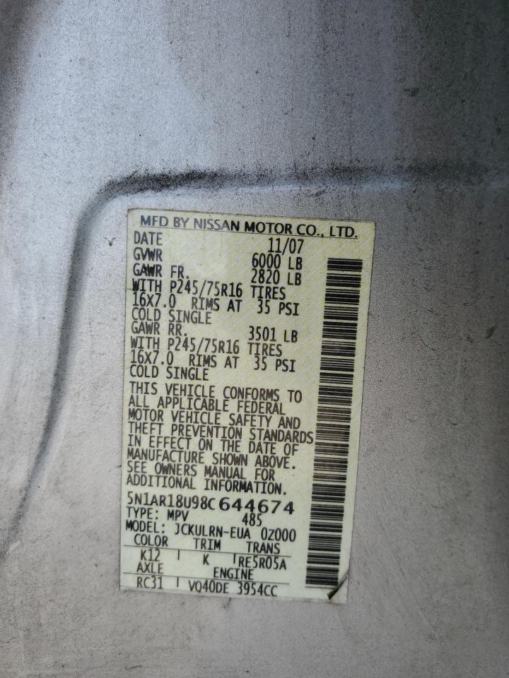 5N1AR18U98C644674 2008 Nissan Pathfinder S