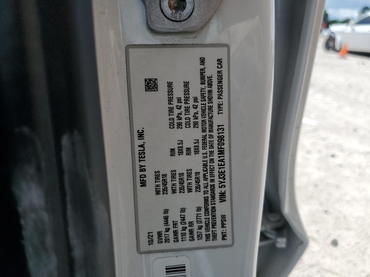 5YJ3E1EA1MF098131 2021 Tesla Model 3