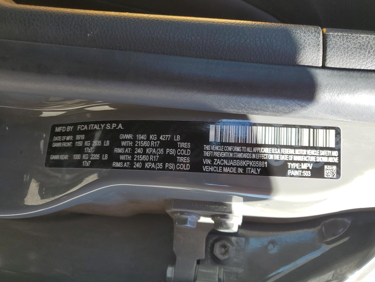 ZACNJABB8KPK65881 2019 Jeep Renegade Latitude