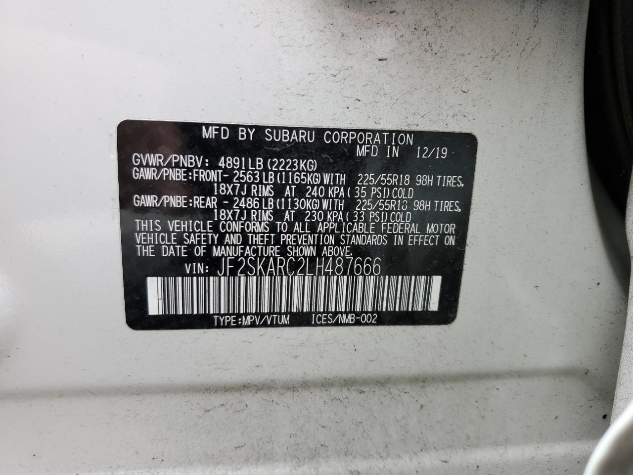 JF2SKARC2LH487666 2020 Subaru Forester Sport