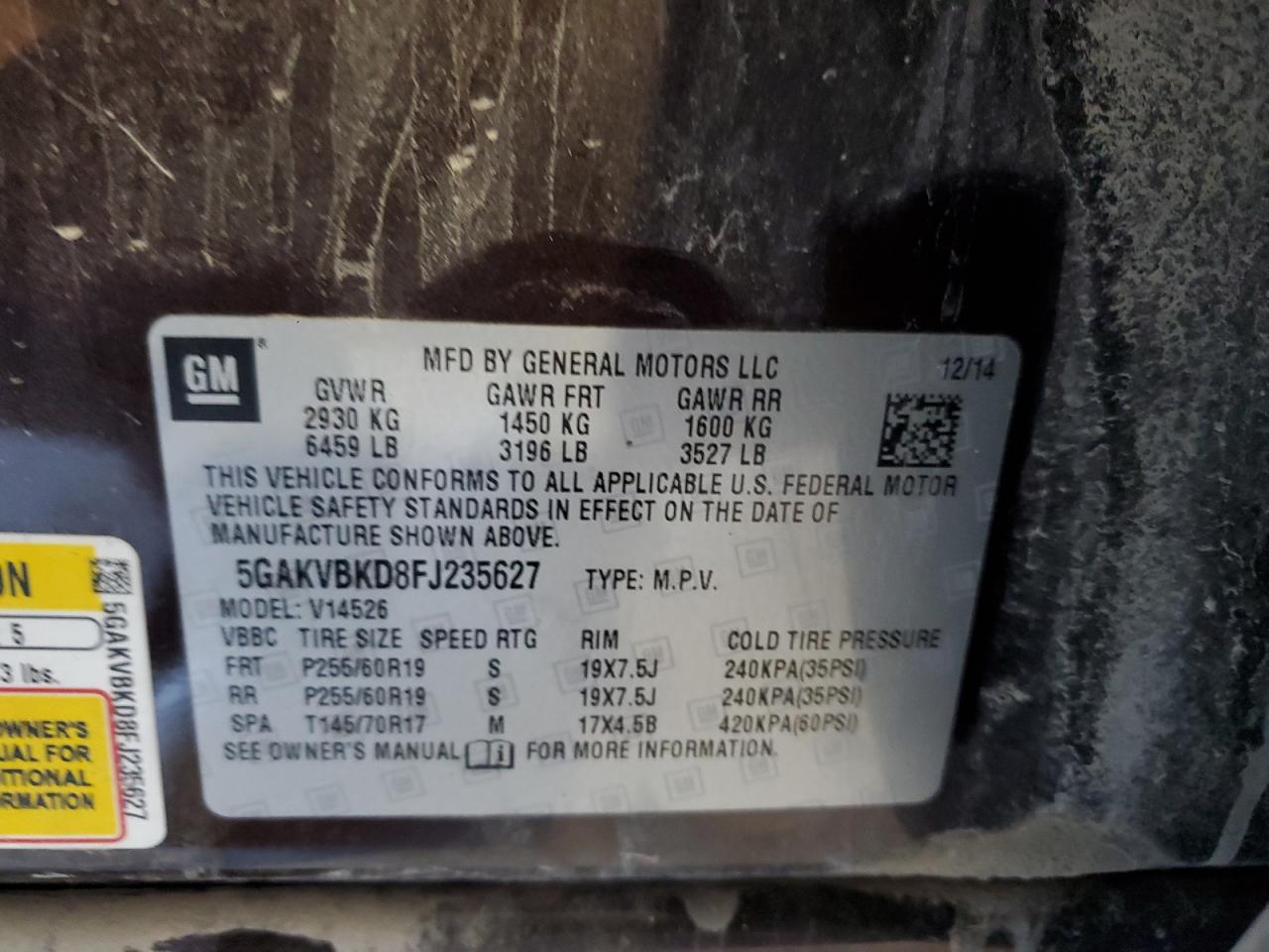 5GAKVBKD8FJ235627 2015 Buick Enclave