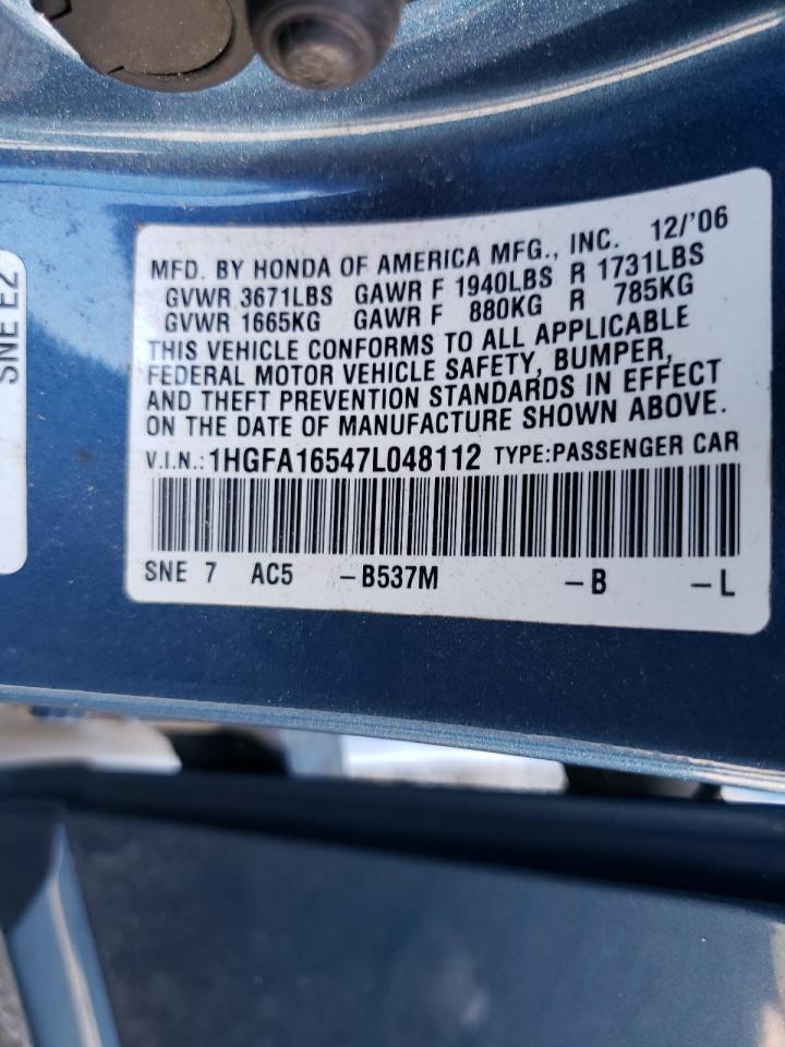 1HGFA16547L048112 2007 Honda Civic Lx