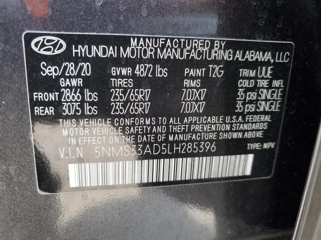 2020 Hyundai Santa Fe Sel VIN: 5NMS33AD5LH285396 Lot: 59481804