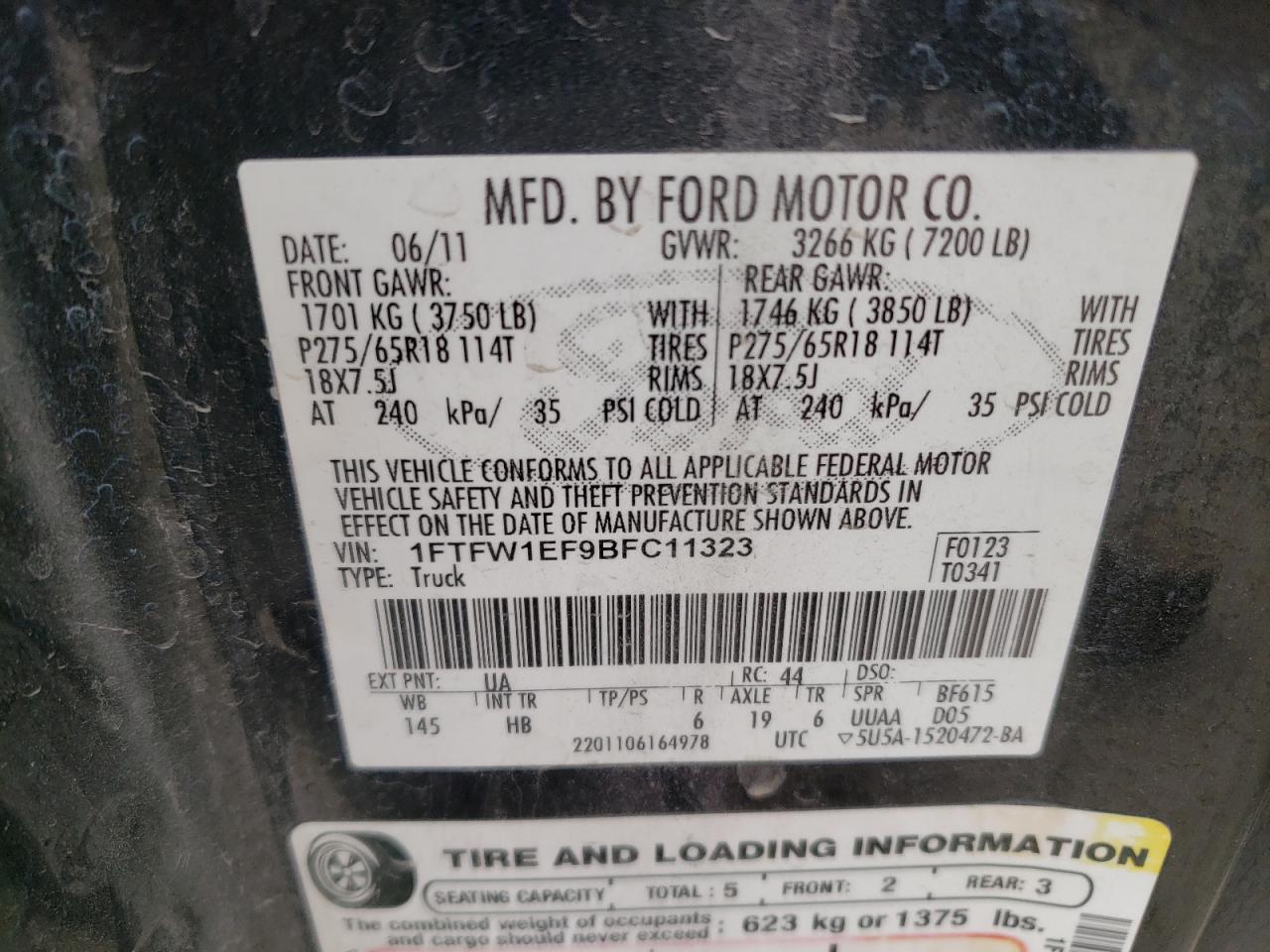 1FTFW1EF9BFC11323 2011 Ford F150 Supercrew