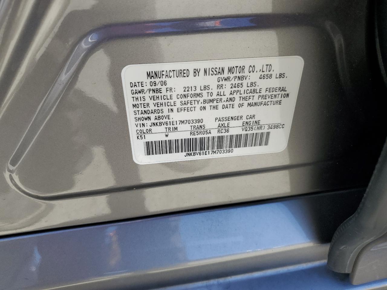 JNKBV61E17M703390 2007 Infiniti G35