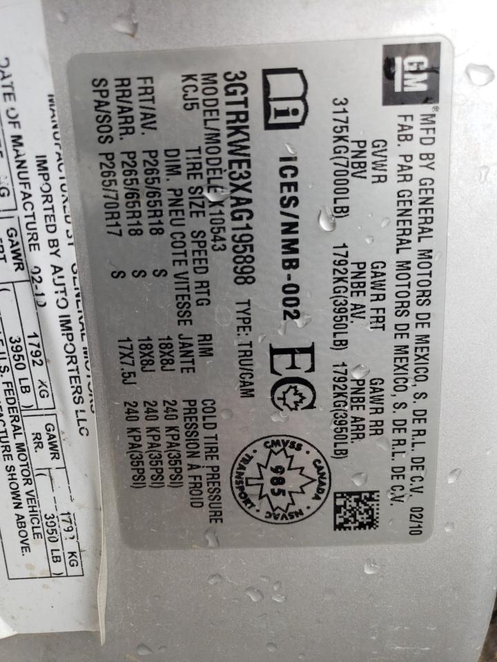 3GTRKWE3XAG195898 2010 GMC Sierra K1500 Slt