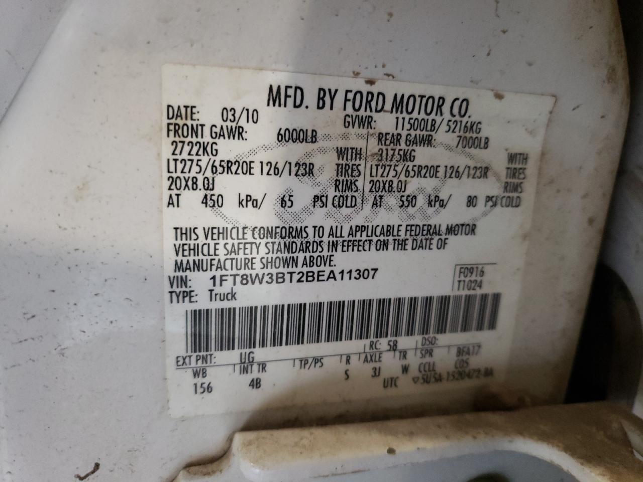 1FT8W3BT2BEA11307 2011 Ford F350 Super Duty