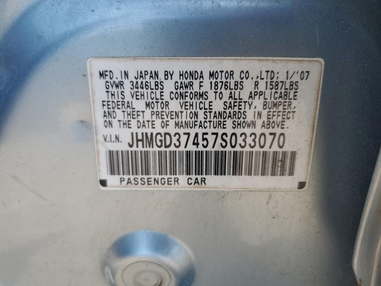 JHMGD37457S033070 2007 Honda Fit