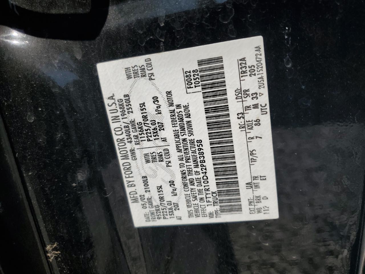 1FTYR10D42PB38958 2002 Ford Ranger