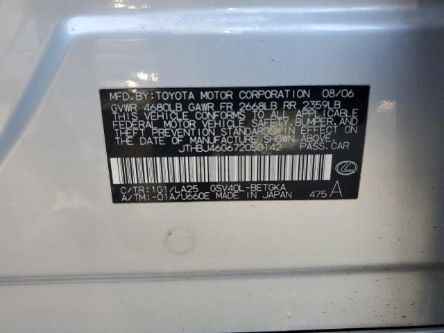 2007 Lexus Es 350 VIN: JTHBJ46G672050142 Lot: 60563184