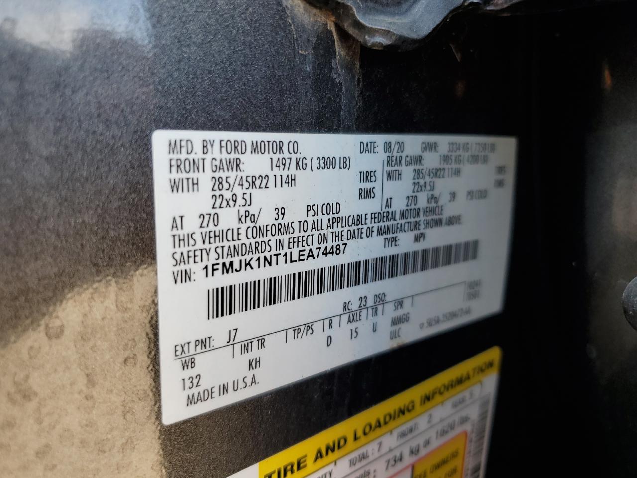 1FMJK1NT1LEA74487 2020 Ford Expedition Max King Ranch