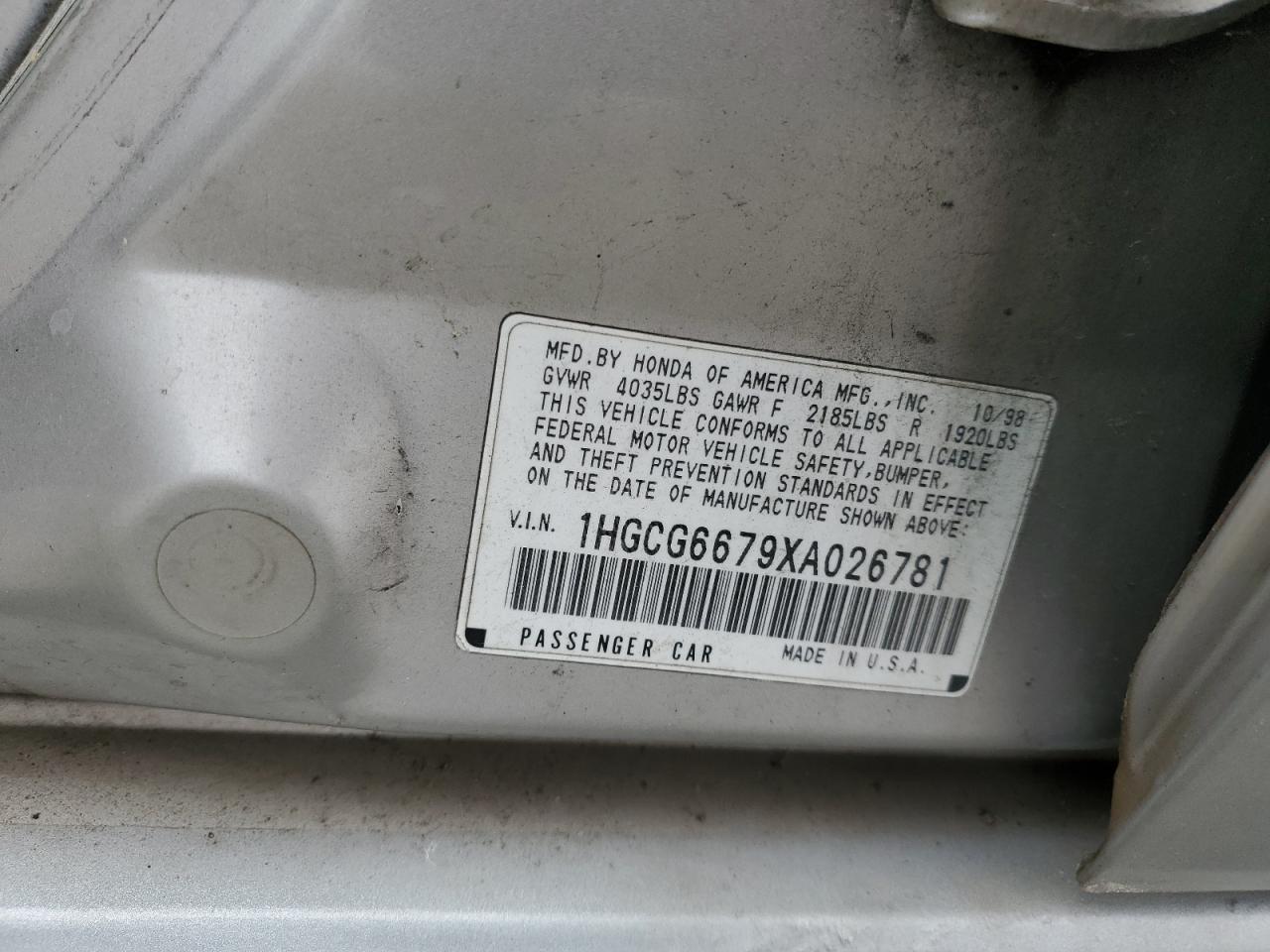 1HGCG6679XA026781 1999 Honda Accord Ex