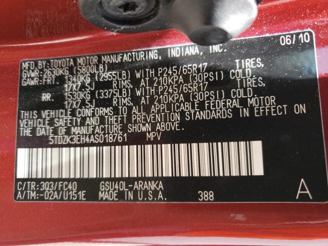 2010 Toyota Highlander VIN: 5TDZK3EH4AS018761 Lot: 59444574