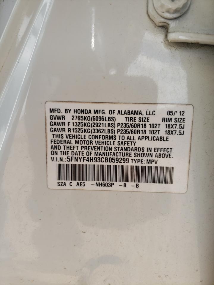 5FNYF4H93CB059299 2012 Honda Pilot Touring