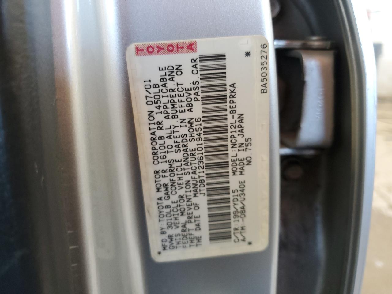 JTDBT123610194516 2001 Toyota Echo