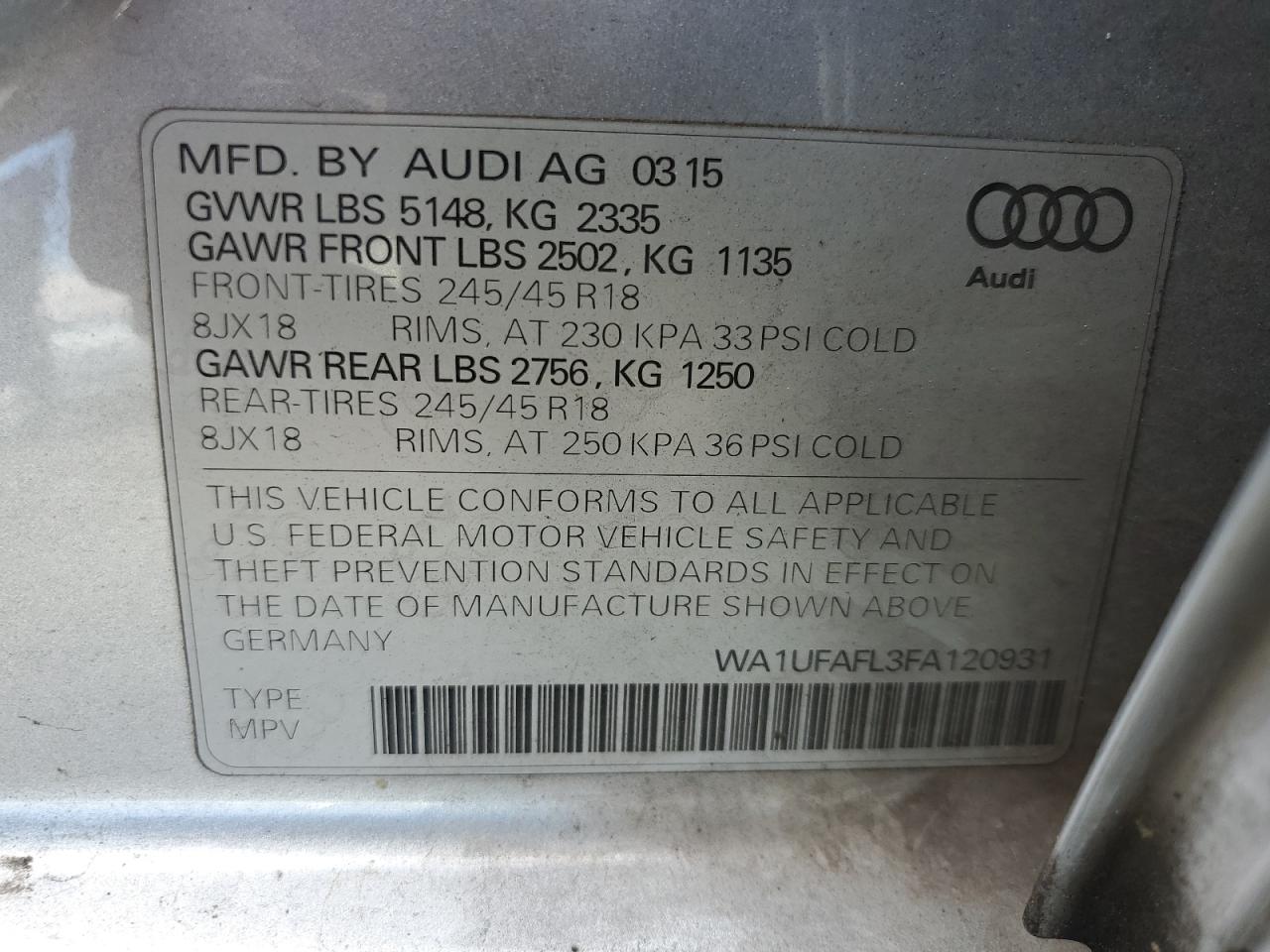 WA1UFAFL3FA120931 2015 Audi A4 Allroad Premium Plus